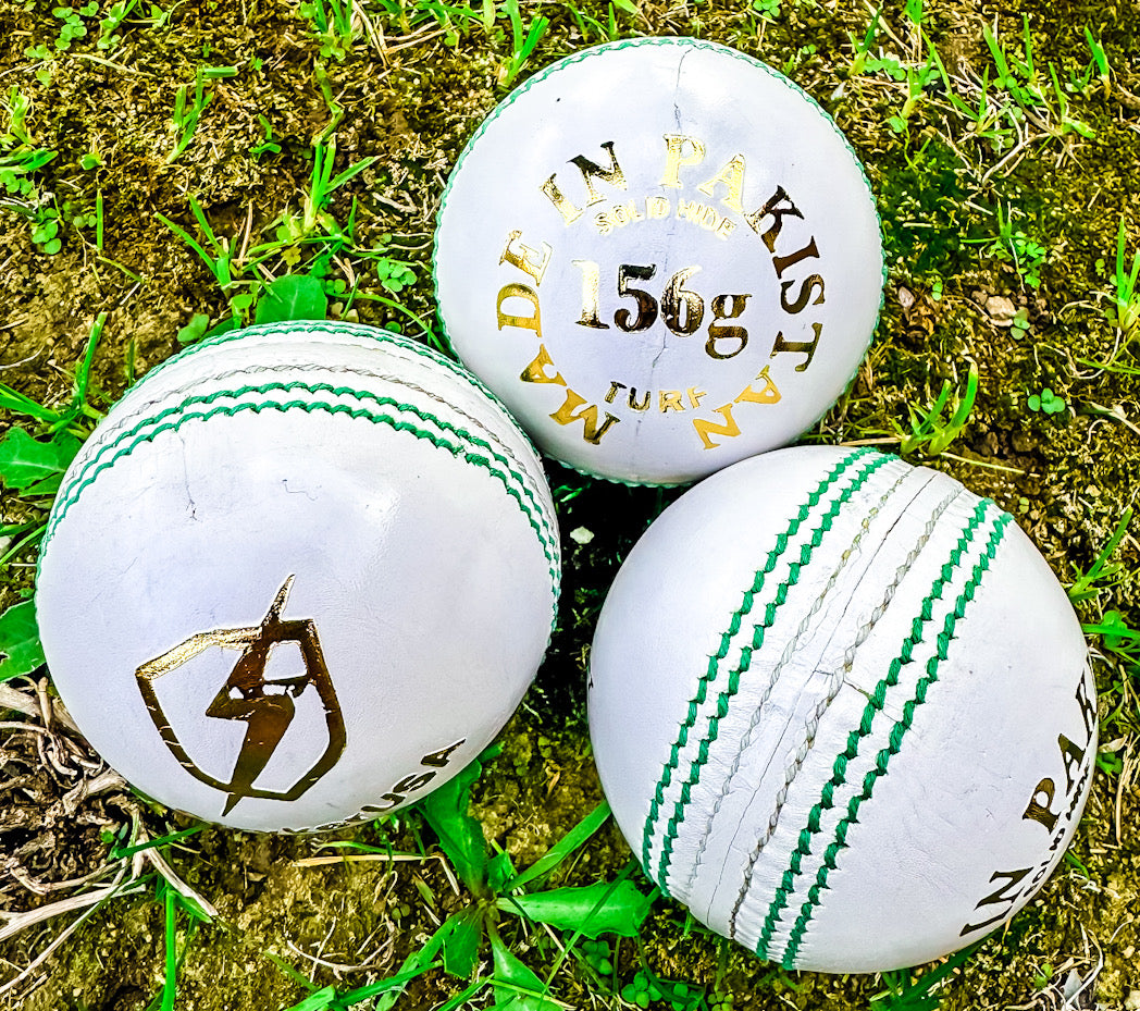 StrykerUSA Premium Quality Leather Cricket Ball, 6 Pieces, White Color, Green, Handmade, League Ball