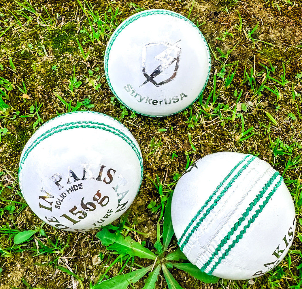 StrykerUSA Premium Quality Leather Cricket Ball, 6 Pieces, White Color, Green, Handmade, League Ball