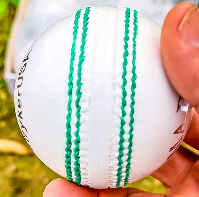 StrykerUSA Premium Quality Leather Cricket Ball, 6 Pieces, White Color, Green, Handmade, League Ball