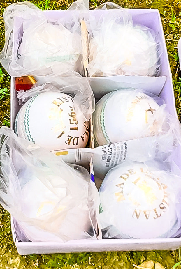 StrykerUSA High Performance Alum Leather Cricket Balls, 6 Pieces, White with Green, Handmade, 50 Overs League Ball, Wet Conditions, Water-Proof