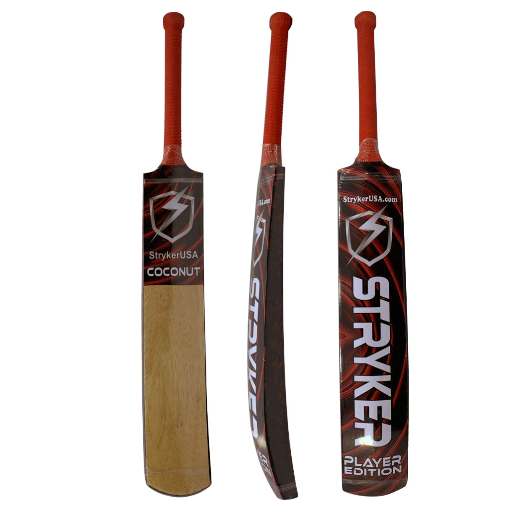 StrykerUSA Player Edition Coconut Wood Cricket Tape Ball Bat - Red
