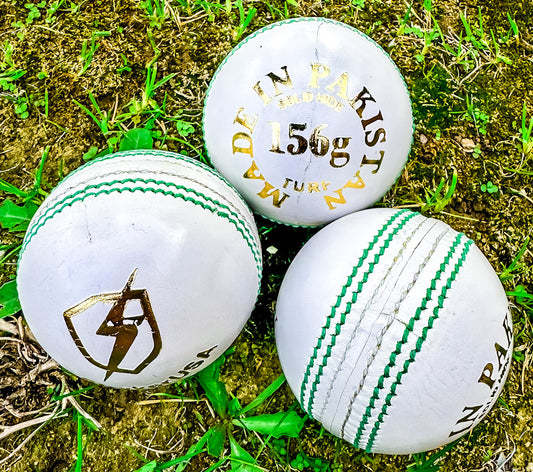 StrykerUSA Premium Quality Leather Cricket Ball, 6 Pieces, White Color, Green, Handmade, League Ball