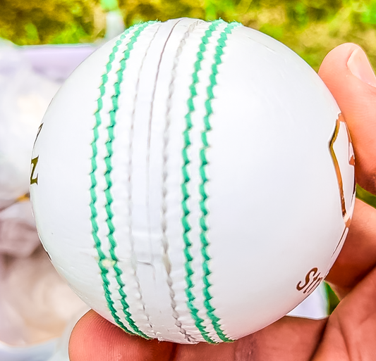 StrykerUSA High Performance Alum Leather Cricket Balls, 6 Pieces, White with Green, Handmade, 50 Overs League Ball, Wet Conditions, Water-Proof